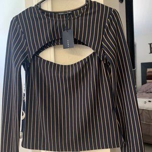Long sleeve navy blue striped blouse ZARA brand.